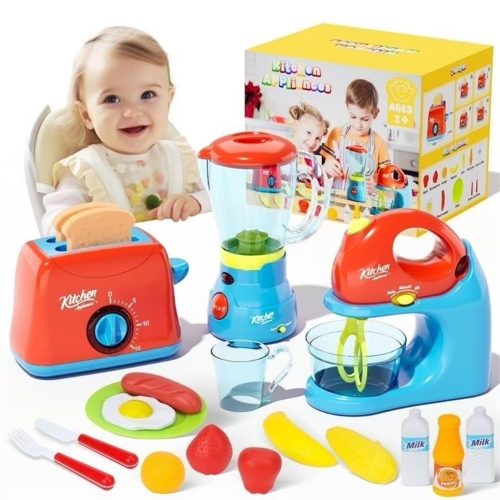 NWT Pretend Play Kitchen Appliances Toy Set with Blender,Mixer,&Toaster, w/Sound